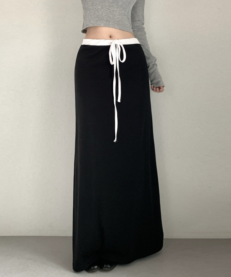【丈別】バイカラーロングスカート BLACK