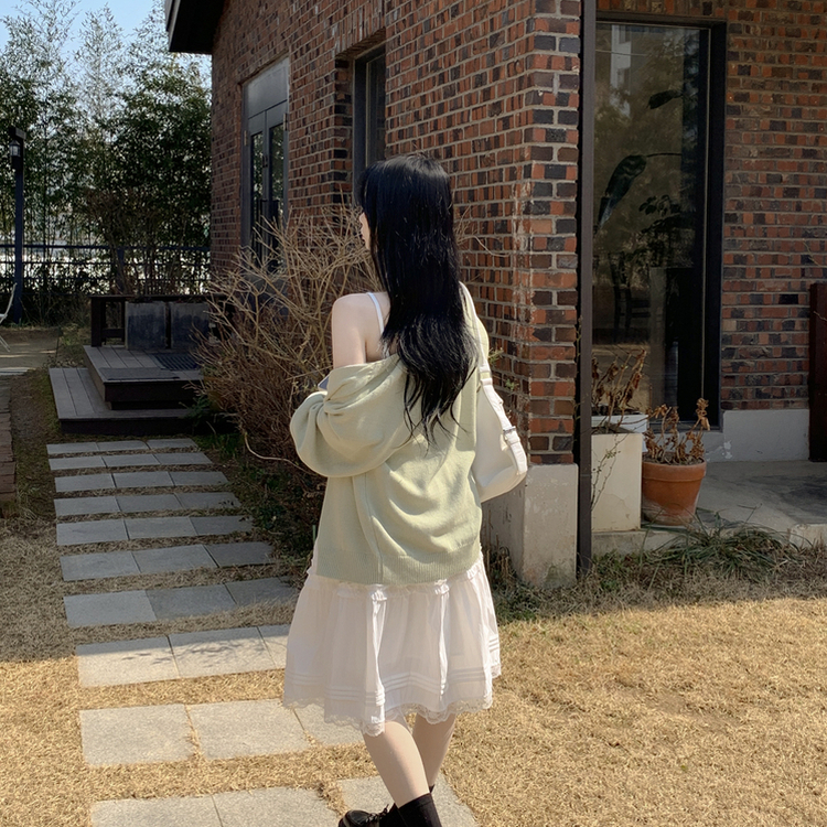 백레터링 포인트 코튼 오버핏 니트 브이넥 봄가디건 올리브 클로버 빅사이즈 민트