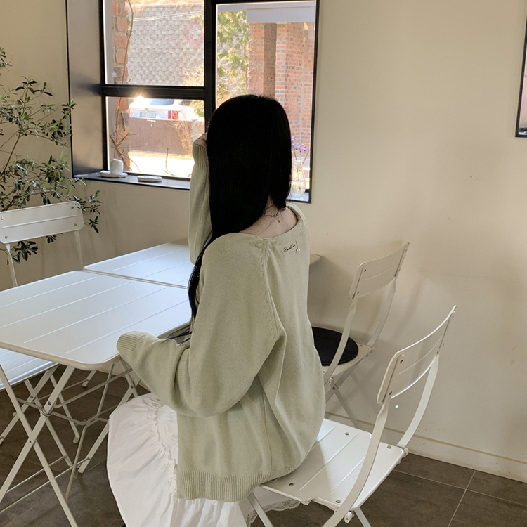 백레터링 포인트 코튼 오버핏 니트 브이넥 봄가디건 올리브 클로버 빅사이즈 민트