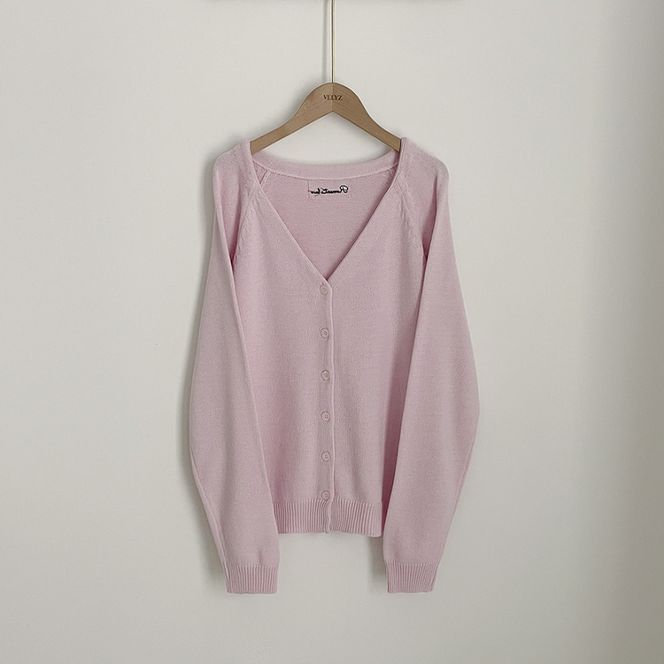 백레터링 포인트 코튼 오버핏 니트 브이넥 봄가디건 올리브 클로버 빅사이즈