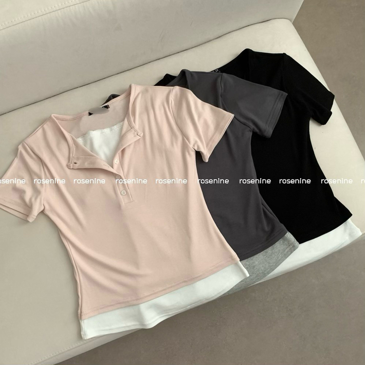 로로 배색 레이스 레이어드 반팔티 반소매티셔츠 반팔 여름 여름옷 봄 봄옷 핑크 상의 수학여행 기본티