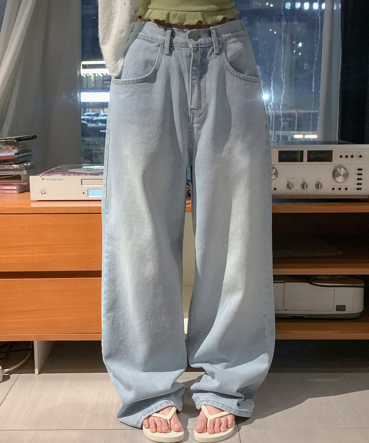 デニムストライプワイドパンツ LIGHT DENIM