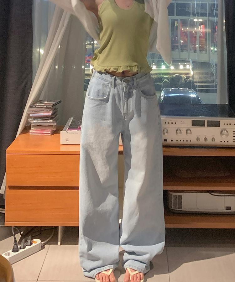 デニムストライプワイドパンツ LIGHT DENIM