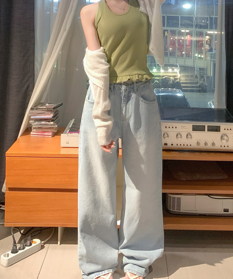 デニムストライプワイドパンツ LIGHT DENIM