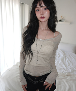 レイヤードディープVネック長袖Tシャツ(12color) OATMEAL