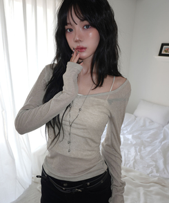 レイヤードディープVネック長袖Tシャツ(12color) OATMEAL