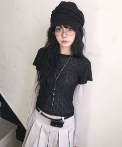 レイヤードディープVネック長袖Tシャツ(12color) LIGHT GRAY