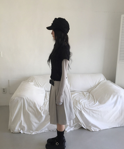 レイヤードディープVネック長袖Tシャツ(12color) LIGHT GRAY