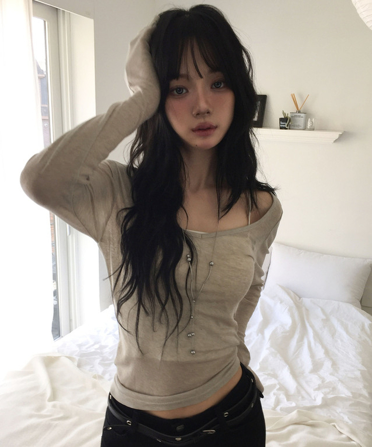 レイヤードディープVネック長袖Tシャツ(12color) OATMEAL