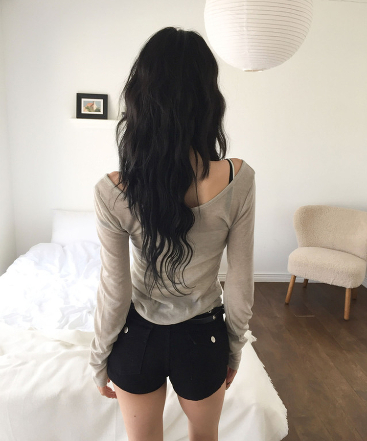 レイヤードディープVネック長袖Tシャツ(12color) OATMEAL