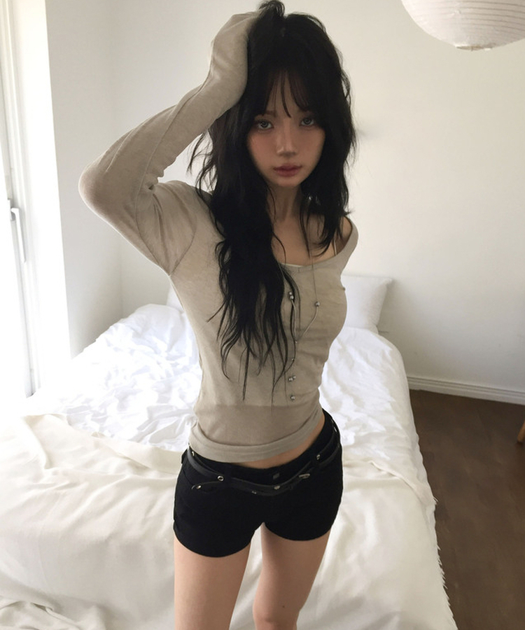 レイヤードディープVネック長袖Tシャツ(12color) OATMEAL