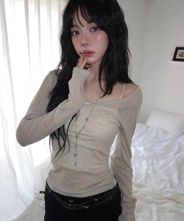 レイヤードディープVネック長袖Tシャツ(12color) OATMEAL