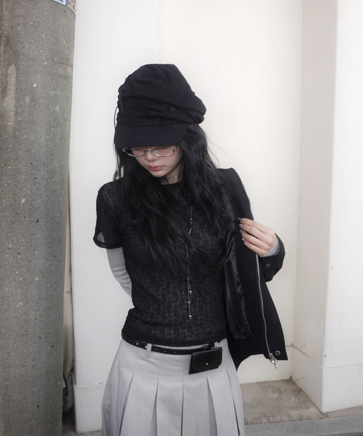 レイヤードディープVネック長袖Tシャツ(12color) LIGHT GRAY