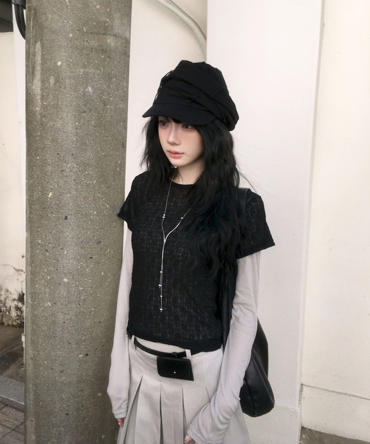 レイヤードディープVネック長袖Tシャツ(12color) LIGHT GRAY