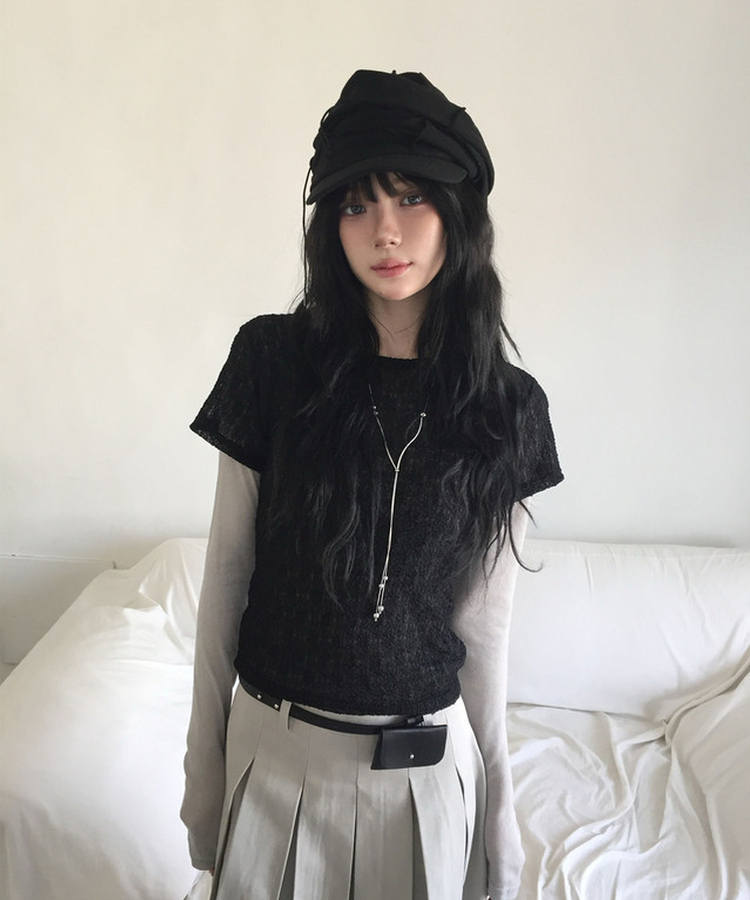 レイヤードディープVネック長袖Tシャツ(12color) LIGHT GRAY