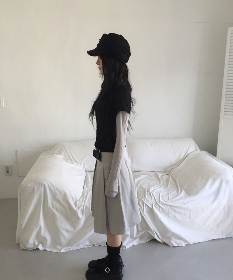 レイヤードディープVネック長袖Tシャツ(12color) LIGHT GRAY