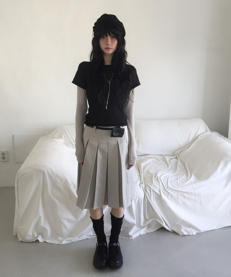 レイヤードディープVネック長袖Tシャツ(12color) LIGHT GRAY