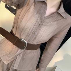 【SET】シフォンシャツ＋ベルトスカート BROWN