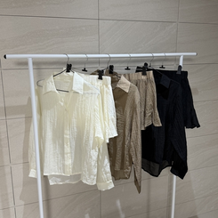 【SET】シフォンシャツ＋ベルトスカート