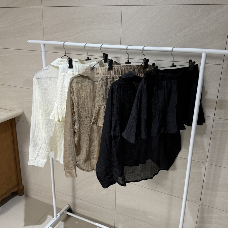 【SET】シフォンシャツ＋ベルトスカート