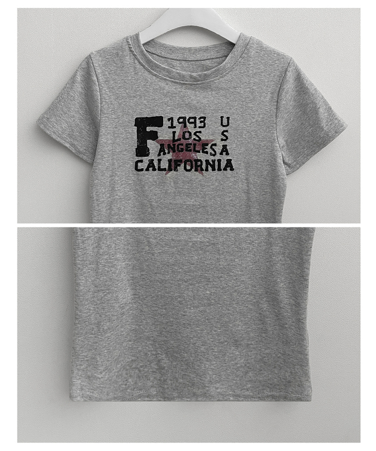 ビンテージレタリングセミクロップ半袖Tシャツ