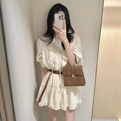 【SET】【ベルト付き】フリルブラウス＋ミニスカート IVORY
