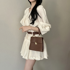 【SET】【ベルト付き】フリルブラウス＋ミニスカート IVORY