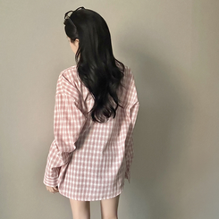 ウエストボタンチェックシャツ PINK