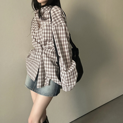 ウエストボタンチェックシャツ CHESTNUT BROWN