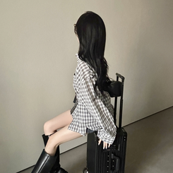 ウエストボタンチェックシャツ CHESTNUT BROWN