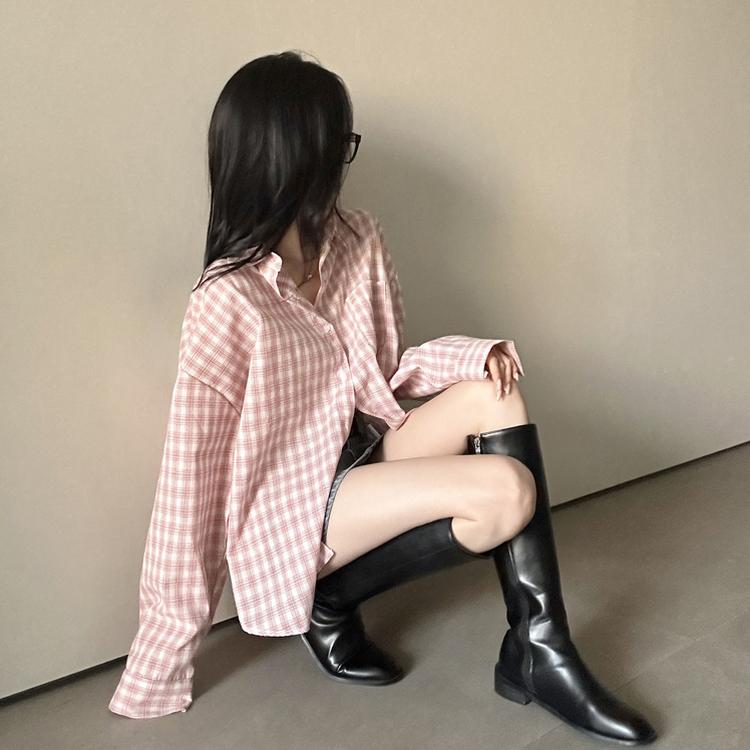 ウエストボタンチェックシャツ PINK