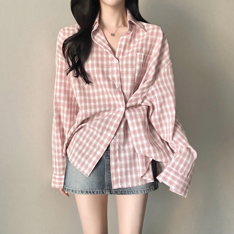 ウエストボタンチェックシャツ PINK