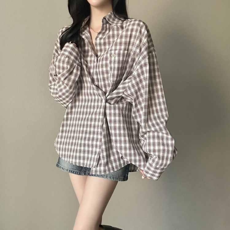 ウエストボタンチェックシャツ CHESTNUT BROWN