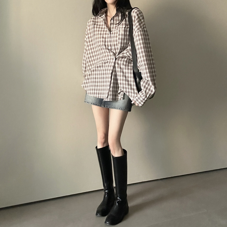 ウエストボタンチェックシャツ CHESTNUT BROWN