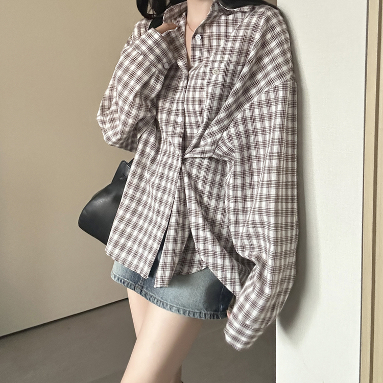 ウエストボタンチェックシャツ CHESTNUT BROWN