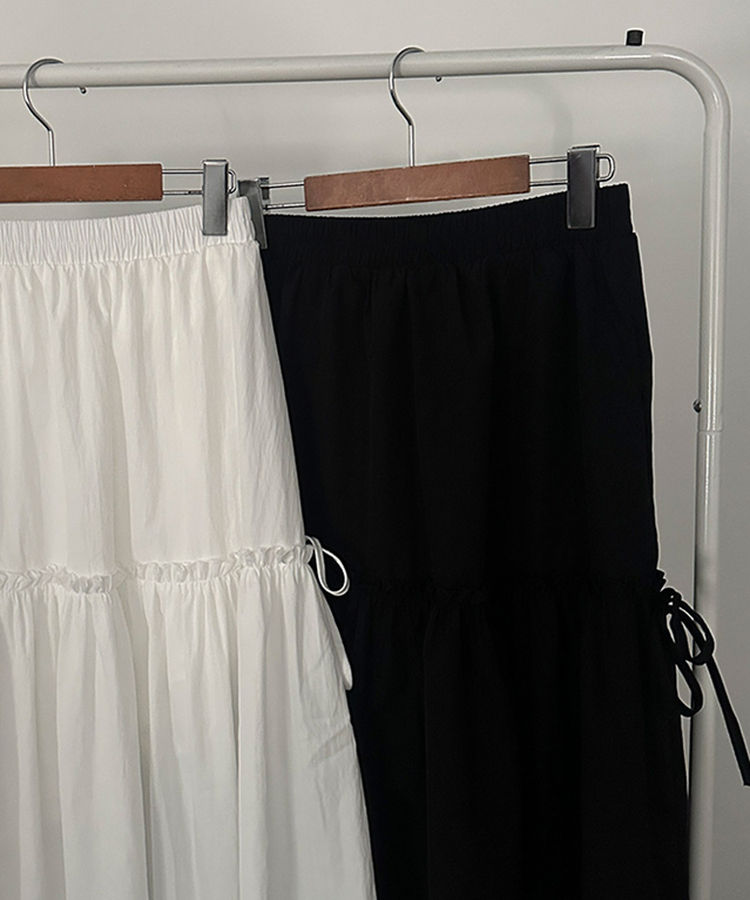 끌레 레이스 레이어드 사이드 리본 스트링 롱 캉캉 스커트