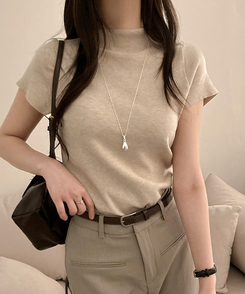 モックネックフレンチスリーブ半袖ニット(6color) OATMEAL