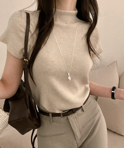 モックネックフレンチスリーブ半袖ニット(6color) OATMEAL