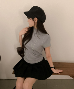 モックネックフレンチスリーブ半袖ニット(6color) GREY