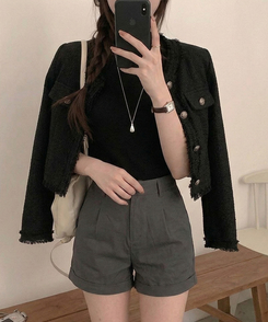 モックネックフレンチスリーブ半袖ニット(6color) BLACK