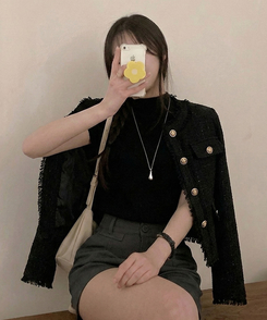 モックネックフレンチスリーブ半袖ニット(6color) BLACK