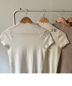 モックネックフレンチスリーブ半袖ニット(6color)