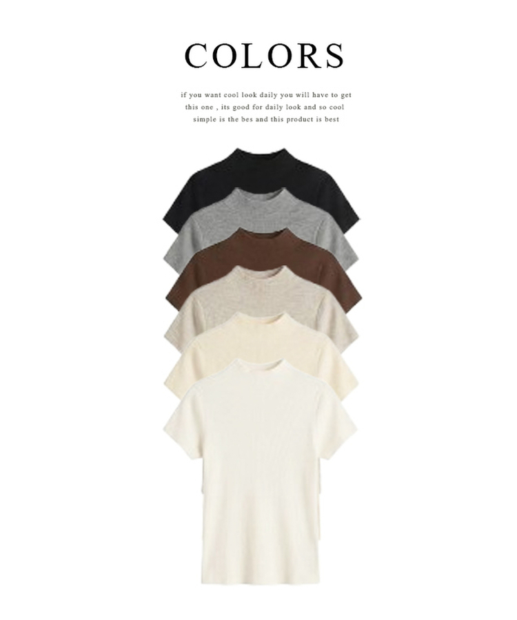 モックネックフレンチスリーブ半袖ニット(6color)