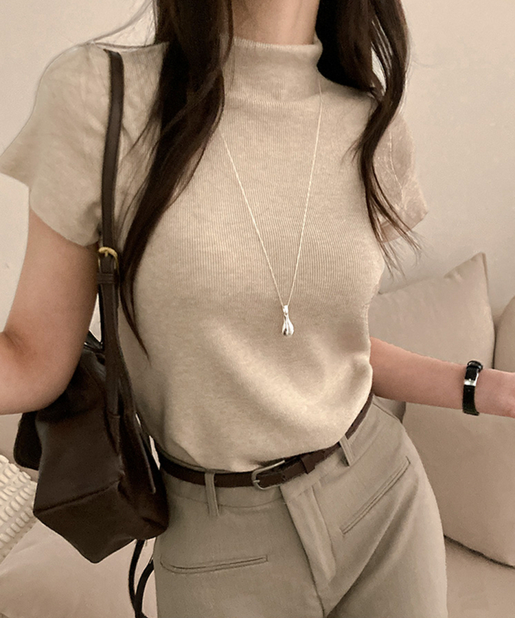 モックネックフレンチスリーブ半袖ニット(6color) OATMEAL