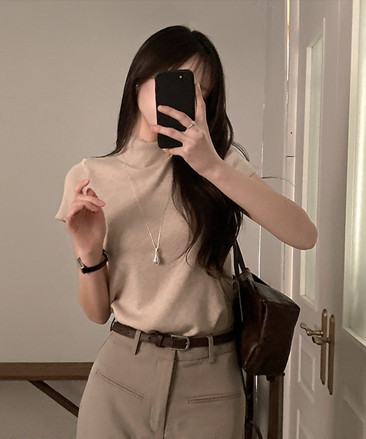 モックネックフレンチスリーブ半袖ニット(6color) OATMEAL