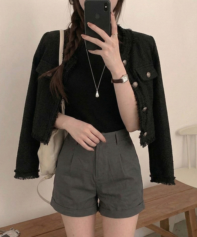 モックネックフレンチスリーブ半袖ニット(6color) BLACK