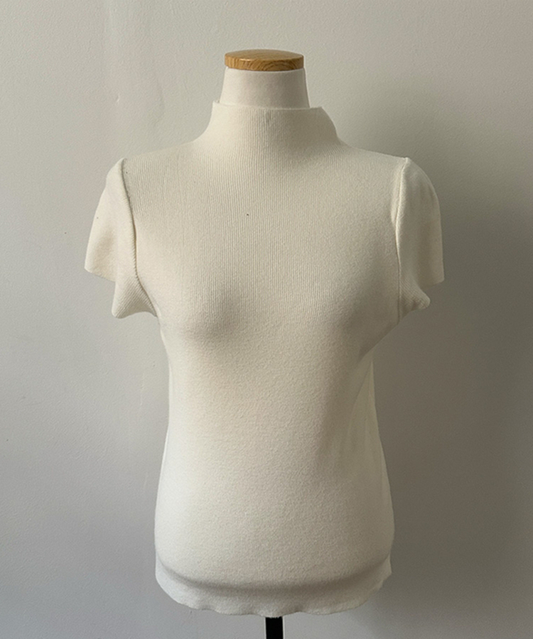 モックネックフレンチスリーブ半袖ニット(6color)