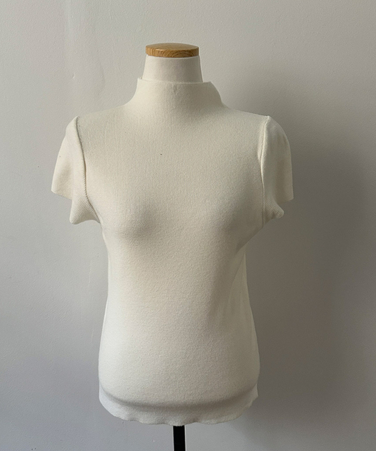 モックネックフレンチスリーブ半袖ニット(6color)