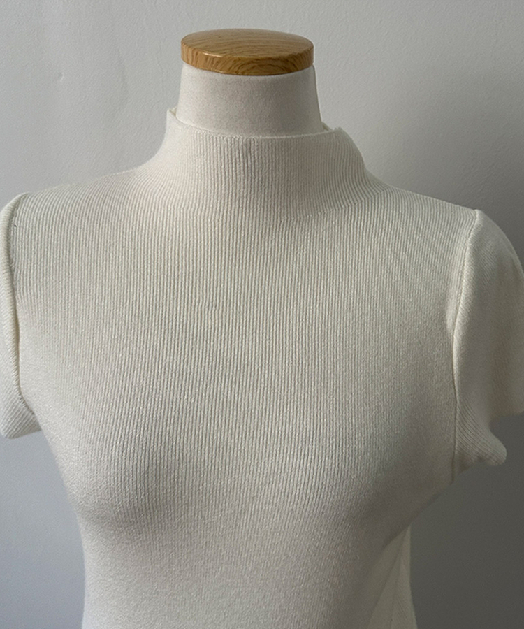 モックネックフレンチスリーブ半袖ニット(6color)