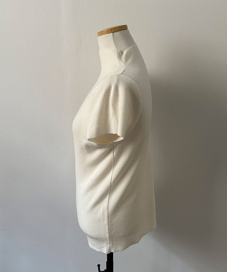 モックネックフレンチスリーブ半袖ニット(6color)